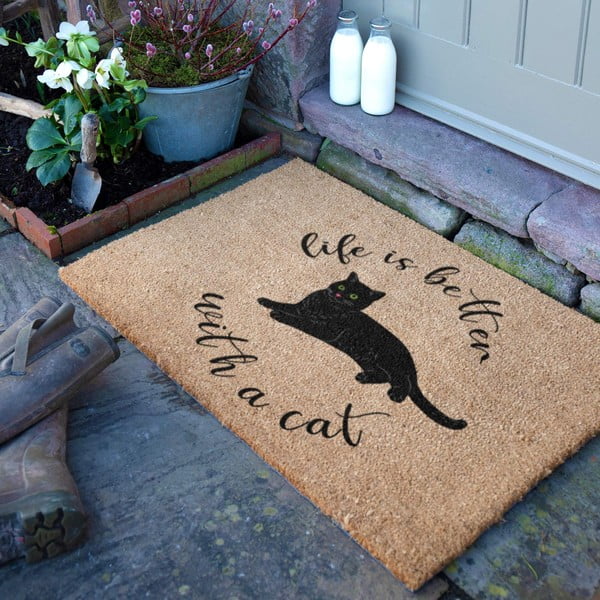 Rohožka z kokosového vlákna 40x60 cm Life Is Better With a Cat – Artsy Doormats-image-2