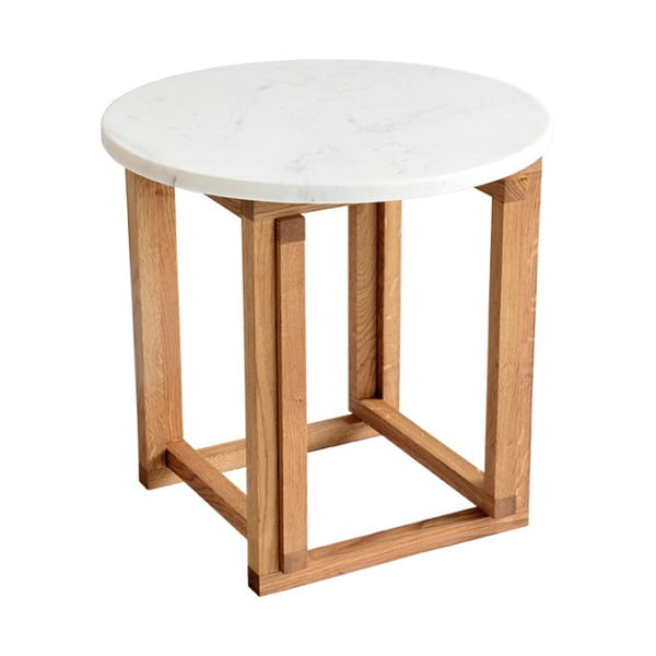 Bílý mramorový odkládací konferenční stolek s podnožím z dubového dřeva RGE Accent, ⌀ 50 cm