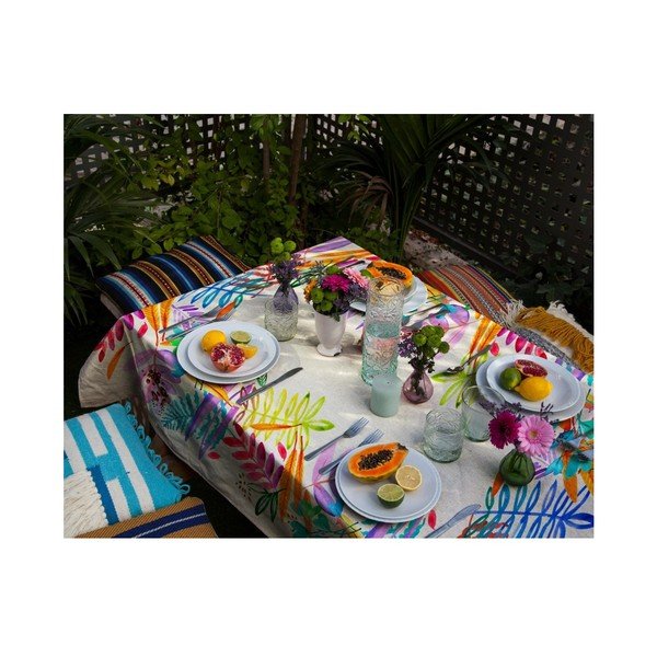 Ubrus s příměsí lnu Madre Selva Floral, 140 x 250 cm-image-1