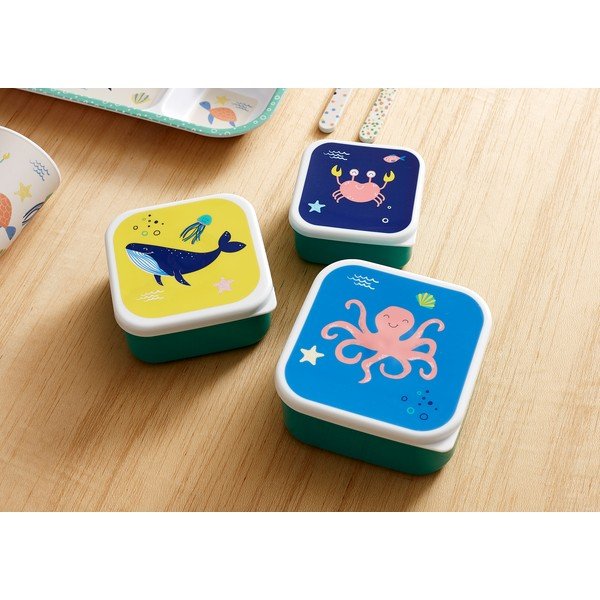 Zelené plastové dětské svačinové boxy v sadě 3 ks Ocean – Ladelle-image-1