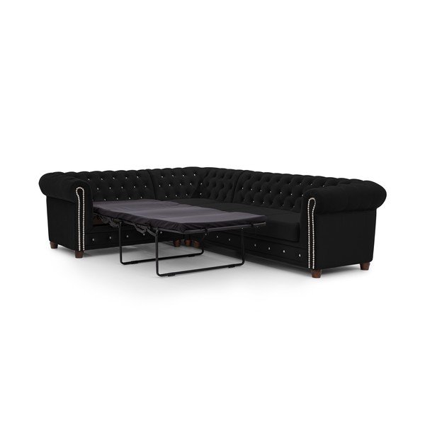 Černá sametová rozkládací rohová pohovka (levý roh/do L) York Blik – Ropez-image-2