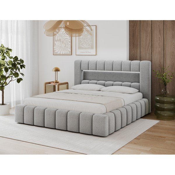Šedá čalouněná dvoulůžková postel s úložným prostorem s roštem 140x200 cm Lamica – ELTAP-image-1