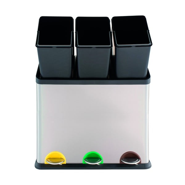 Ocelový odpadkový koš 3x20 l na tříděný odpad/nášlapný v matně stříbrné barvě   Tri Selectif – MSV-image-2