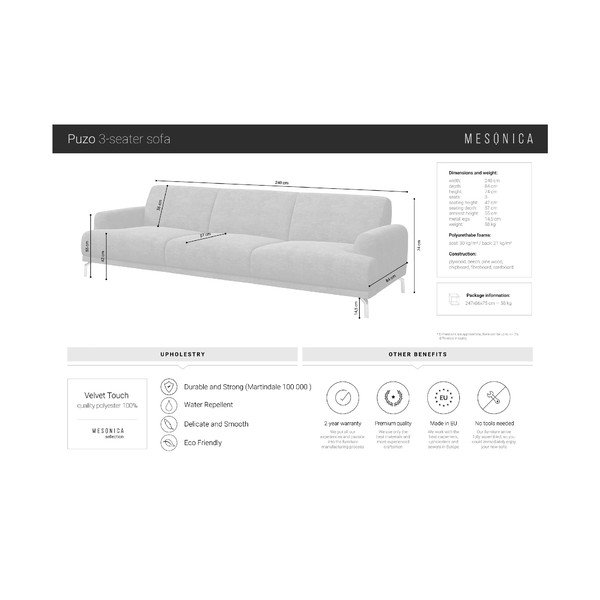 Tmavě šedá sametová pohovka MESONICA Puzo, 240 cm-image-4