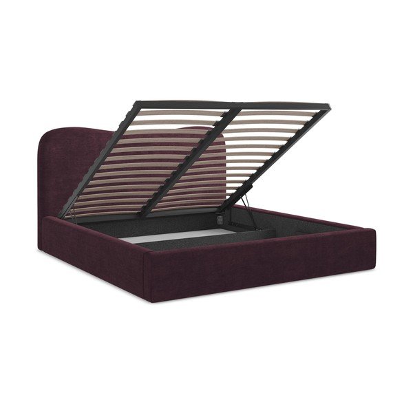 Tmavě fialová čalouněná dvoulůžková postel s úložným prostorem s roštem 160x200 cm Kahai – Makamii-image-3