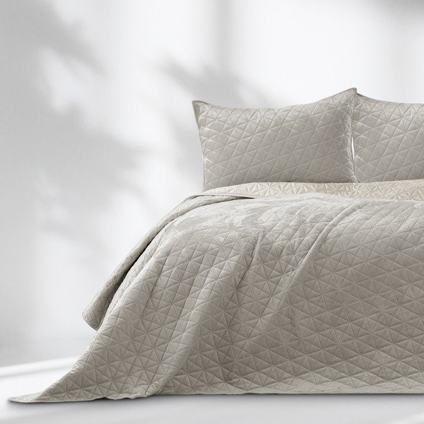 Šedobéžový sametový prošívaný přehoz 240x260 cm Laila – Restilo-image-2