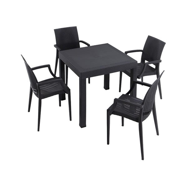 Antracitový zahradní jídelní set z umělého ratanu pro 4 Rattan – Floriane Garden