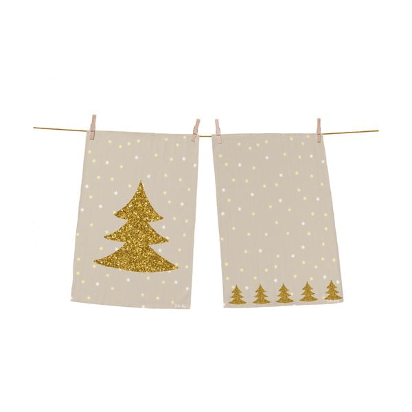 Bavlněné utěrky s vánočním motivem v sadě 2 ks  50x70 cm Gold Tree – Butter Kings