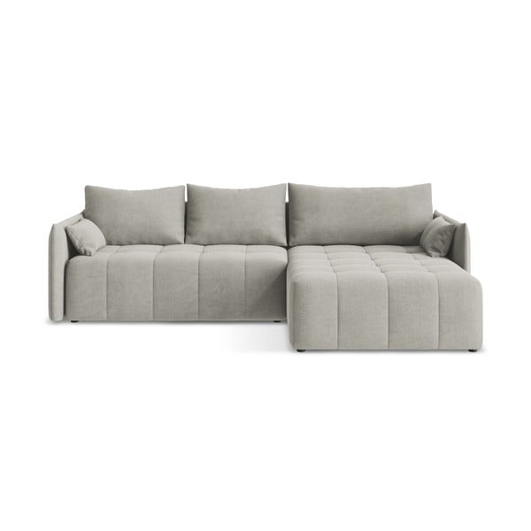 Světle šedá rozkládací/s úložným prostorem rohová pohovka (pravý roh/s lenoškou) Moku – Makamii