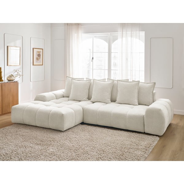 Bílá žinylková rozkládací/s úložným prostorem rohová pohovka (levý roh/s lenoškou) Everest – Bobochic Paris-image-1