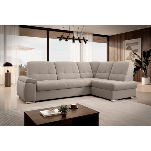 Béžová sametová rozkládací/s úložným prostorem rohová pohovka (pravý roh/do L) Sado – ELTAP-image-4