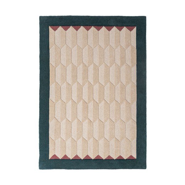 Ručně tkaný vlněný koberec v přírodní barvě/zelenomodrý 200x290 cm Apex Border Wool – Flair Rugs