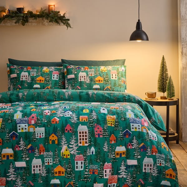 Zelené povlečení na dvoulůžko 200x200 cm Festive Forest – Catherine Lansfield