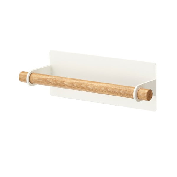Bílý magnetický držák utěrek s detailem z bukového dřeva YAMAZAKI Tosca