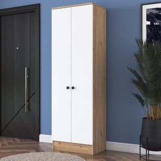 Bílá/přírodní šatní skříň v dekoru ořechu 60x183 cm Theresa – Kalune Design
