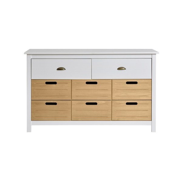 Bílá komoda z masivního borovicového dřeva s 8 zásuvkami Marckeric Ibiza