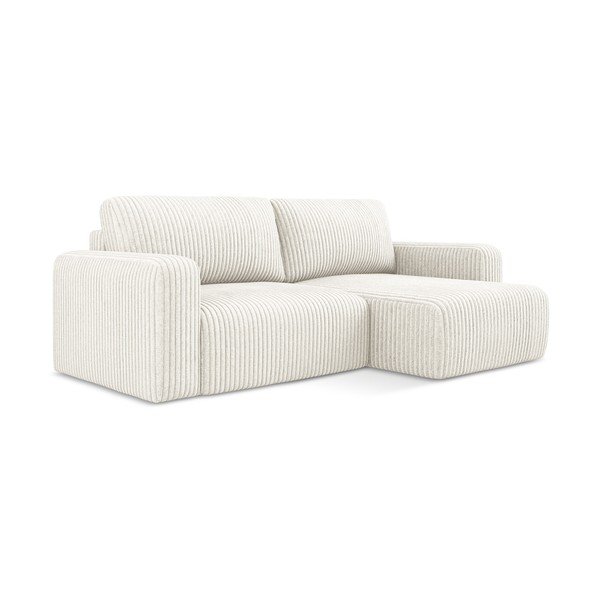 Krémová manšestrová rozkládací/s úložným prostorem rohová pohovka (pravý roh/s lenoškou) Kona – Makamii-image-2