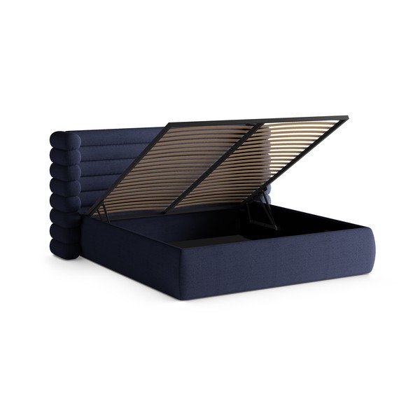 Modrá čalouněná dvoulůžková postel s úložným prostorem s roštem 180x200 cm Mount – Micadoni -image-2