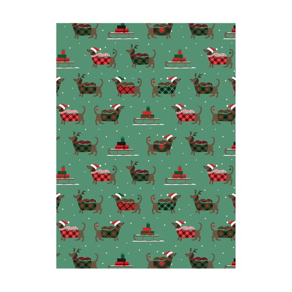 5 archů zeleného balícího papíru eleanor stuart Christmas Dogs, 50 x 70 cm