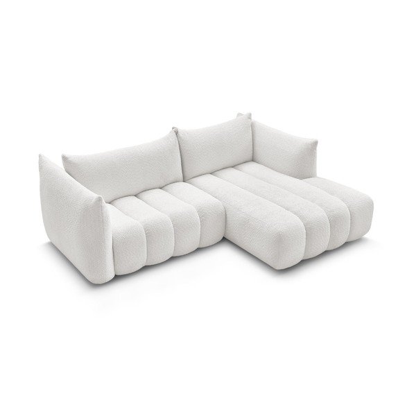 Bílá rohová pohovka z textilie bouclé (pravý roh/s lenoškou) Azra – Bobochic Paris-image-4