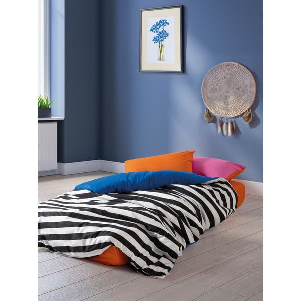 Černobílé povlečení na dvoulůžko/prodloužené z bavlny Renforcé s prostěradlem/4dílné 200x220 cm Dusk – Mijolnir-image-1