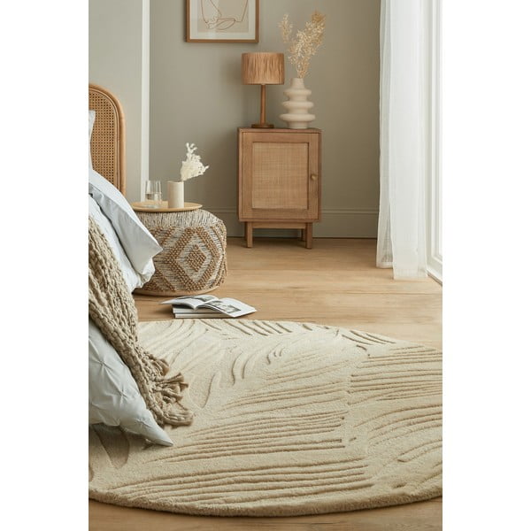 Béžový vlněný kulatý koberec ø 160 cm Leaf - Flair Rugs-image-4