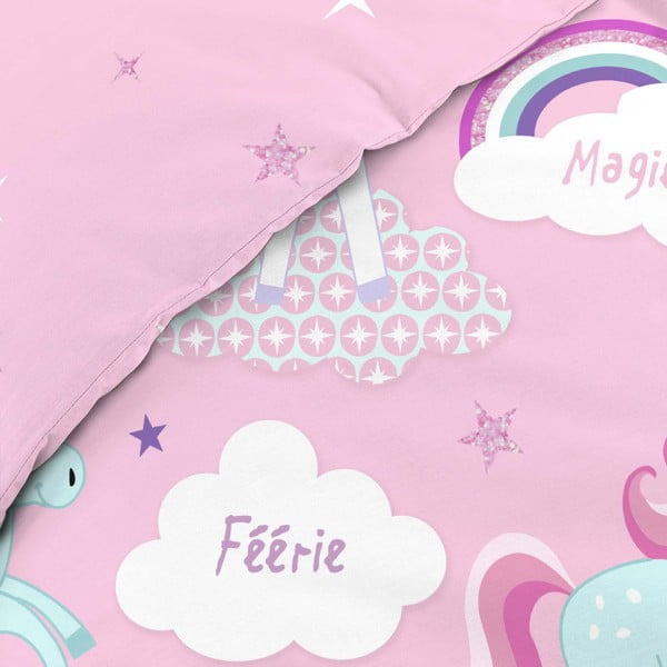 Růžové bavlněné dětské povlečení na jednolůžko 140x200 cm Licorne – douceur d'intérieur-image-3