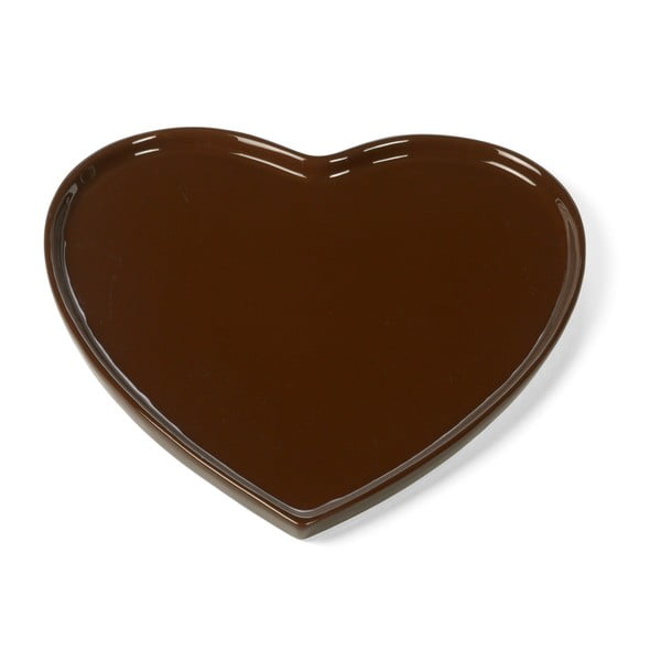 Talíř ve tvaru srdce, 26 cm, tmavě hnědý