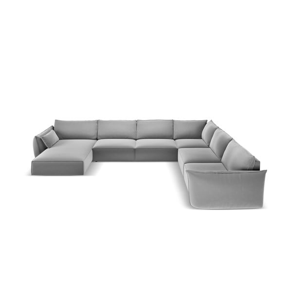 Světle šedá sametová rohová pohovka (pravý roh/do "U") Vanda – Mazzini Sofas