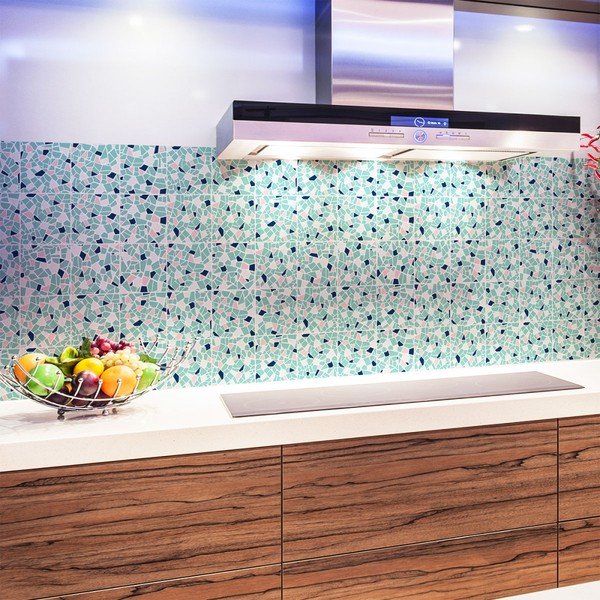 Sada 24 nástěnných samolepek Ambiance Cement Tile Stickers Terrazzo Aqua, 10 x 10 cm-image-2