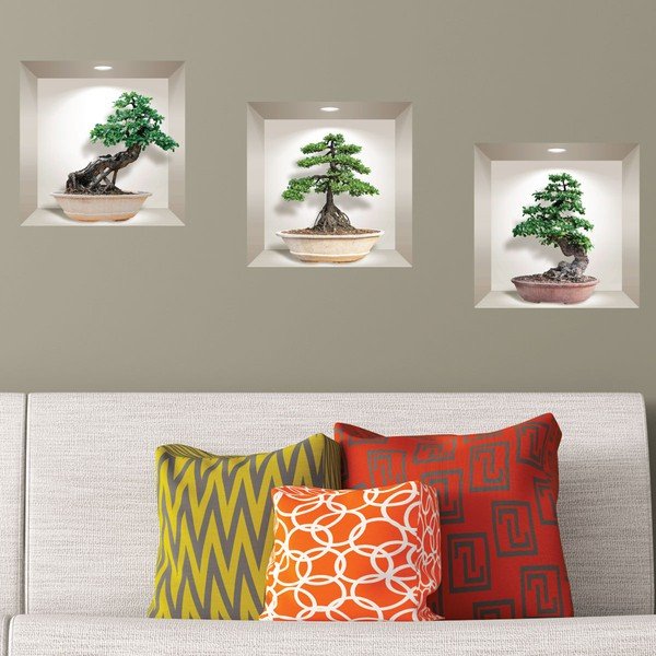 Sada 3 3D samolepek na zeď Ambiance Ginseng Bonsai-image-1