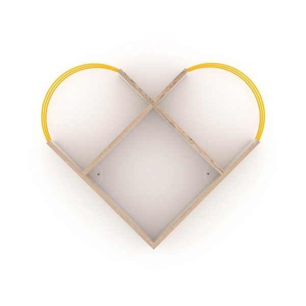 Nástěnná police s detaily v dekoru dubového se žlutými detaily dřeva Marly-image-2