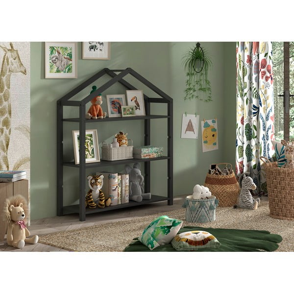 Antracitová dětská knihovna z borovicového dřeva 111x141x40 cm Dallas – Vipack-image-1