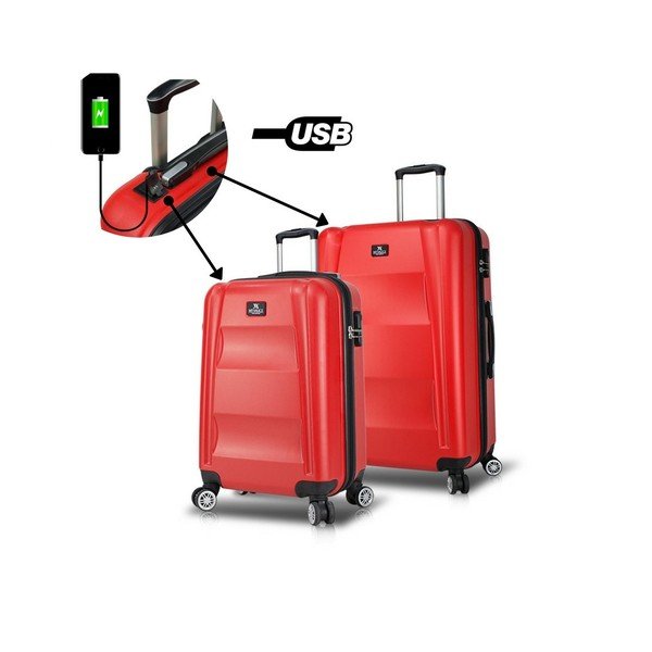 Sada 2 červených cestovních kufrů na kolečkách s USB porty My Valice LASSO Cabin & Medium-image-1