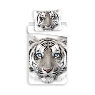 Bílo-šedé bavlněné dětské povlečení na jednolůžko 140x200 cm White Tiger – Jerry Fabrics