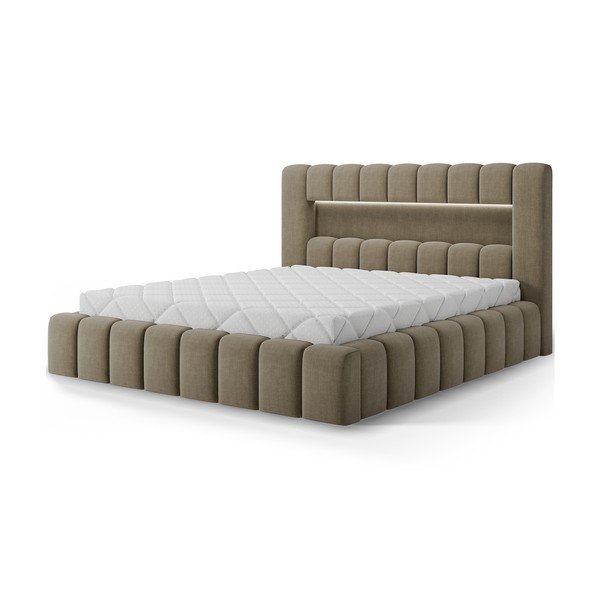 Světle hnědá čalouněná dvoulůžková postel s úložným prostorem s roštem 180x200 cm Lamica – ELTAP
