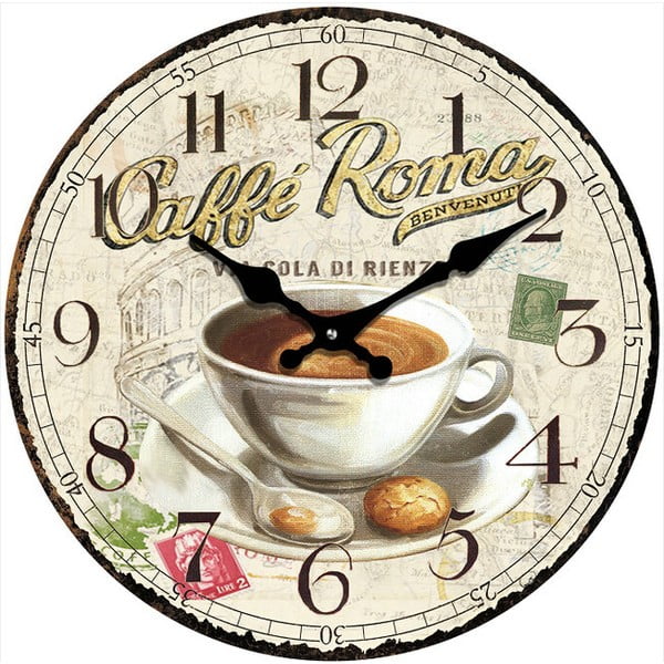 Skleněné hodiny Caffé Roma, 34 cm