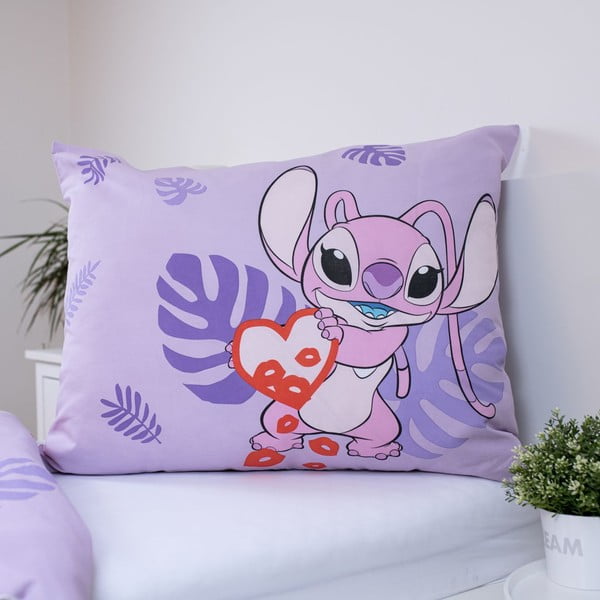 Fialové bavlněné dětské povlečení na jednolůžko 140x200 cm Lilo and Stitch "Kiss" – Jerry Fabrics-image-3