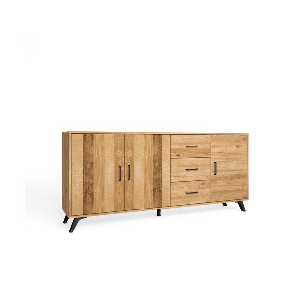 Nízká komoda v dekoru dubu v přírodní barvě 181x81 cm Nordic – Marckeric-image-2