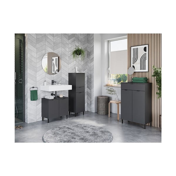Antracitová vysoká koupelnová skříňka 60x97 cm Arcena – Germania-image-4
