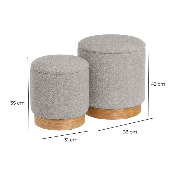 Světle šedé taburety v sadě 2 ks z textilie bouclé – Casa Selección-image-4