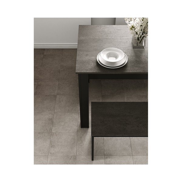 Set černého jídelního stolu a 2 lavic s deskou v dekoru betonu TemaHome Nice-image-4