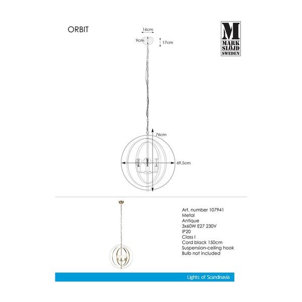 Závěsné svítidlo Markslöjd Orbit Pendant Antique 3L-image-2