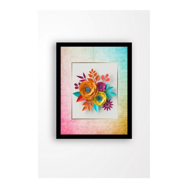 Nástěnný obraz na plátně v černém rámu Tablo Center Rainbow Flowers, 29 x 24 cm