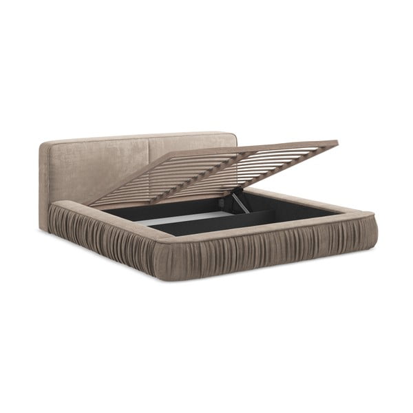 Béžová čalouněná dvoulůžková postel s úložným prostorem s roštem 160x200 cm Keoni – Makamii-image-3