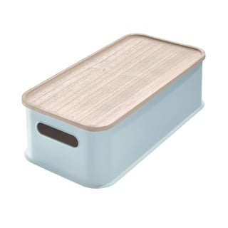 Šedý úložný box s víkem ze dřeva paulownia iDesign Eco Handled, 21,3 x 43 cm