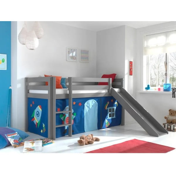 Šedá vyvýšená dětská postel z borovicového dřeva 90x200 cm PINO – Vipack-image-3