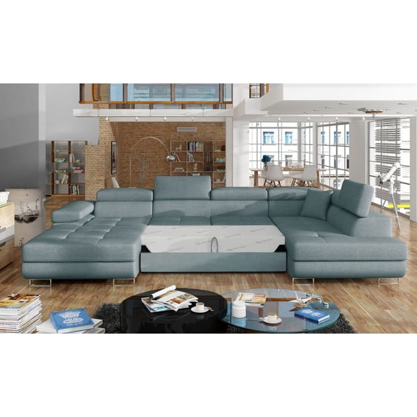 Světle modrá rozkládací/s úložným prostorem rohová pohovka (pravý roh/do "U") Rodrigo – ELTAP-image-2