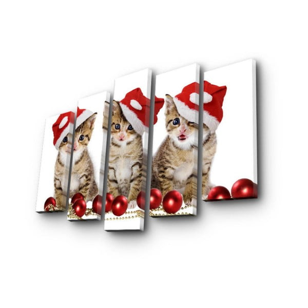 Pětidílný obraz Meow Christmas, 105x70 cm