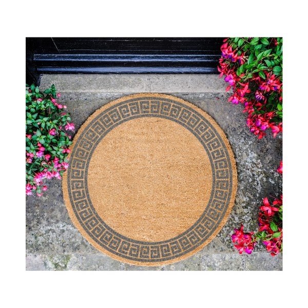 Šedá kulatá rohožka z přírodního kokosového vlákna Artsy Doormats Greek Border, ⌀ 70 cm-image-2
